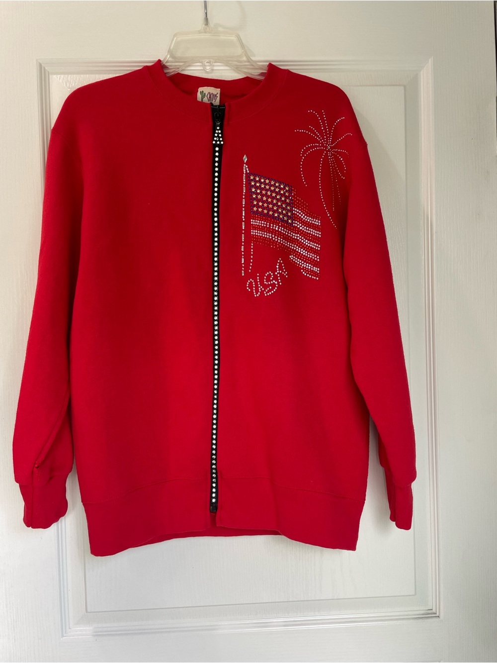 Cactus California Vtg Red Rhinestone USA Flag Zip-Up Sweatshirt Medium July 4th